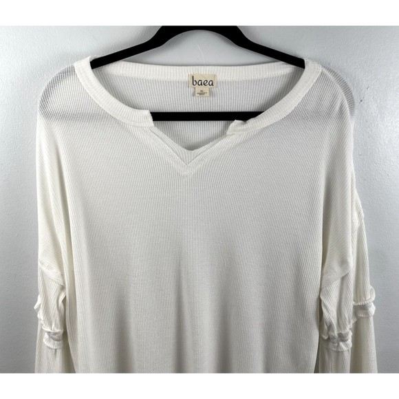 baea Womens Thermal Sweater White XL Polyester Blend Stretch Ruffle Bell Sleeves - Picture 3 of 9
